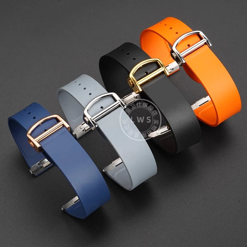 18.5mm 21mm Quick release watchband For Cartier Santos Dumont Fluorine rubber watch Strap men women Folding buckle Black orange