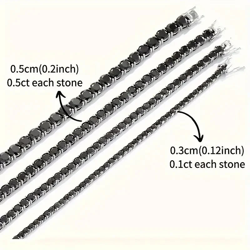 S925 Silver Plated 18K Gold Bracelet, Unisex Fashion Strap with Black Moissanite, Comes with Gift Box, Mother's Day Gift