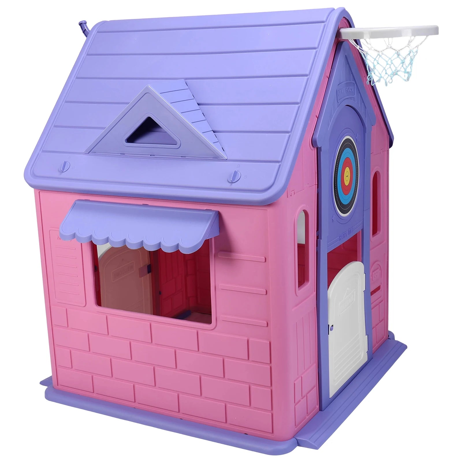 Kids Playhouse with Basketball Hoop Dartboard Indoor/Outdoor Playset Outdoor Playhouse for  2-5 Years Toddlers Gaming Toys