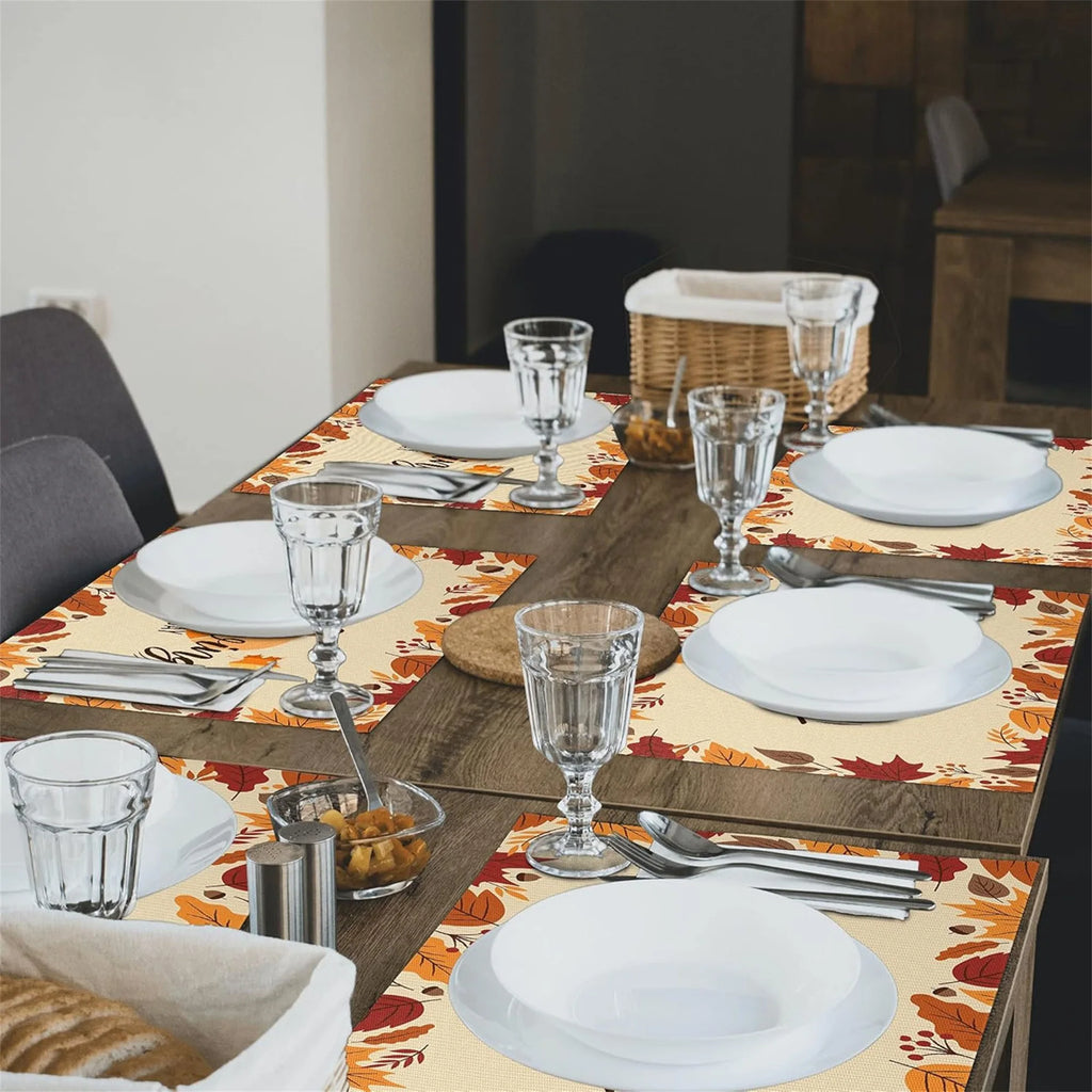 Thanksgiving Harvest Linen Table Runner with Pumpkin and Maple Leaves Print Fall Home Decor Dining Table Decoration