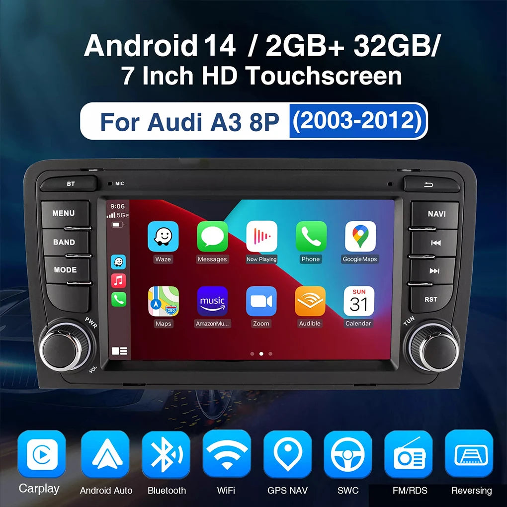 Black WMA Android Radio Touchscreen With Bluetooth Hands Free Car Kit Android Auto Satellite Radio 2+32G