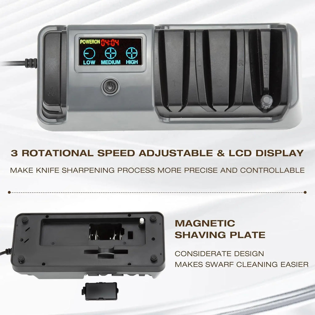 3-Stage Electric Knife Sharpener with LCD Screen, Diamond Abrasive, Adjustable Speed & Precision Guides for All Kitchen Knives
