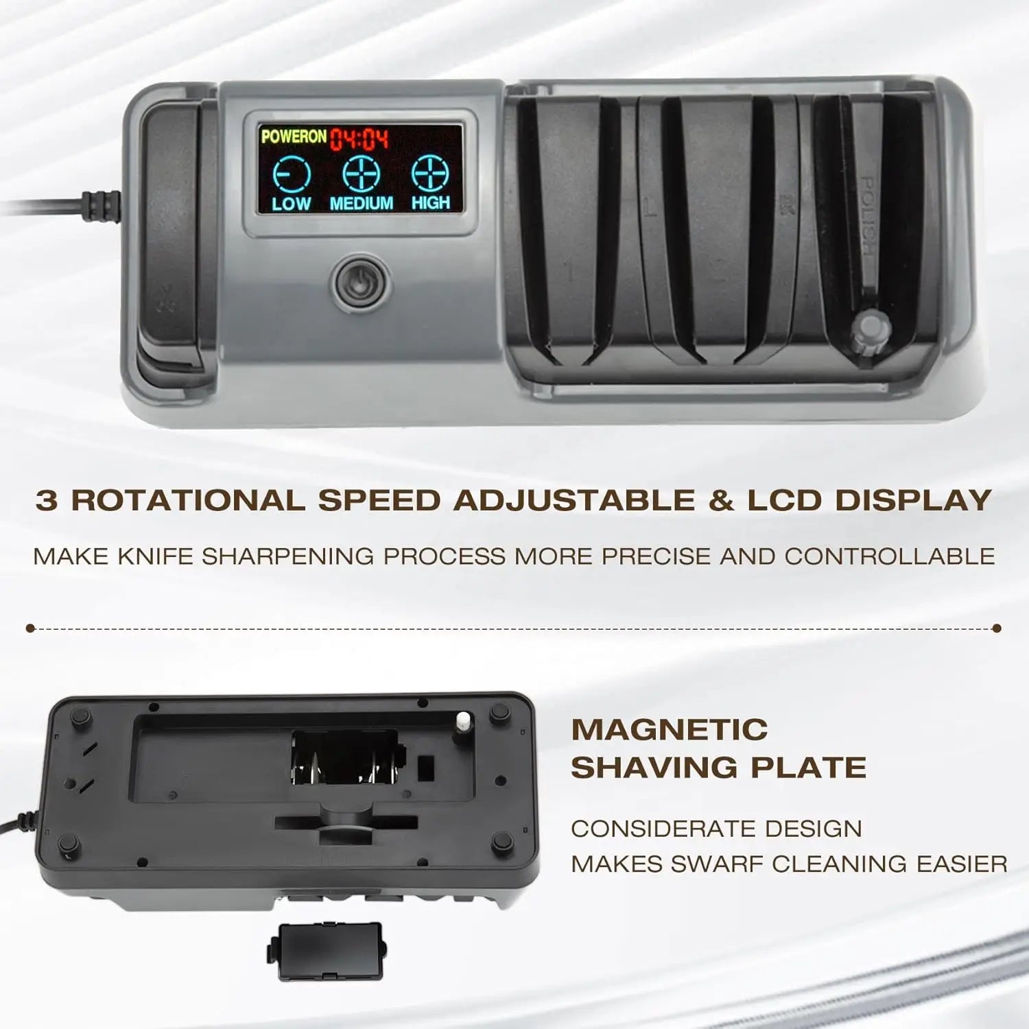 3-Stage Electric Knife Sharpener with LCD Screen, Diamond Abrasive, Adjustable Speed & Precision Guides for All Kitchen Knives