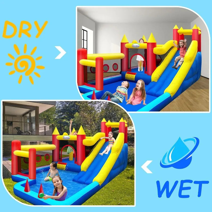 Bounce HouseInflatable Bouncer with Air Blower for 310 Outdoor and Indoor Jumping Castle with Long Slide Trampoline Obstacles C