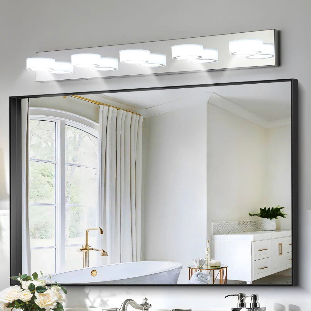 37" Modern Minimalist 5-Light LED Vanity Light Chrome Energy-Efficient Bathroom Decor Wall Sconce