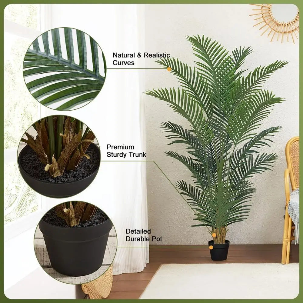 5FT Tall Fake Palm Trees with UV Resistant Leaves, Potted Faux Areca Palm Plant for Indoor Outdoor, Large Floor Plants for Home
