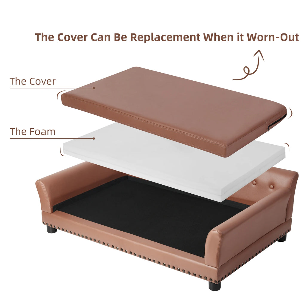 L-XL Luxury Raised Dog Sofa Couch Pet Bed Lounge for Extra Large Dogs with Removable Cushion Cover Pet Furniture