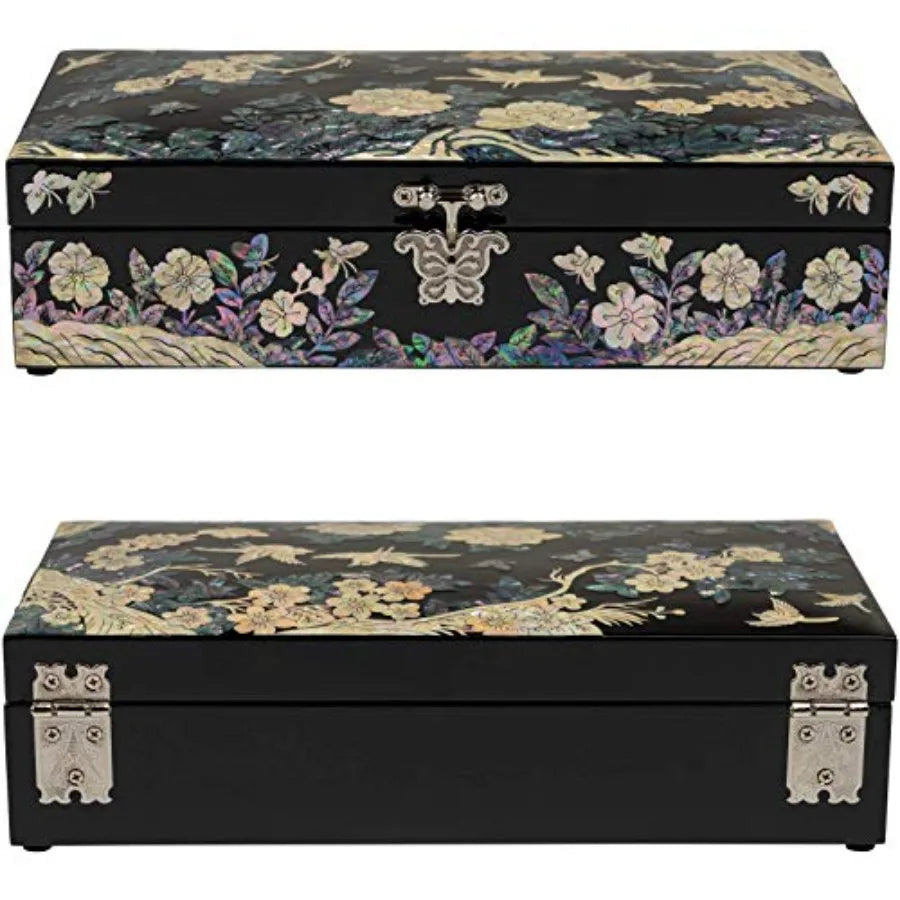 Mother of Pearl Large Jewelry Box with Ring Tray - Handmade Unique Gifts for Women - Abalone Shell Keepsake Decorative Box