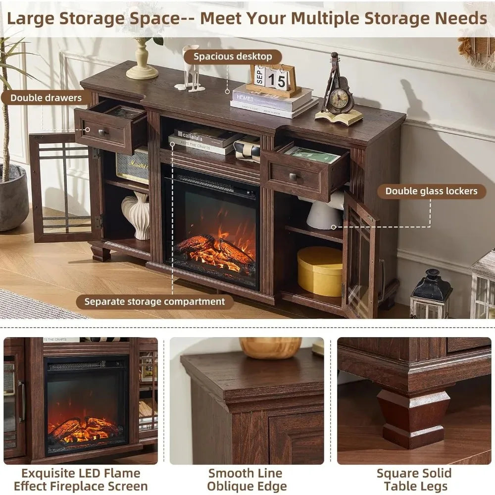 52" Fireplace TV Stand with 18”Silent Electric Fireplace, Farmhouse Entertainment Center for TVs up to 65", 2 Drawers，Customized