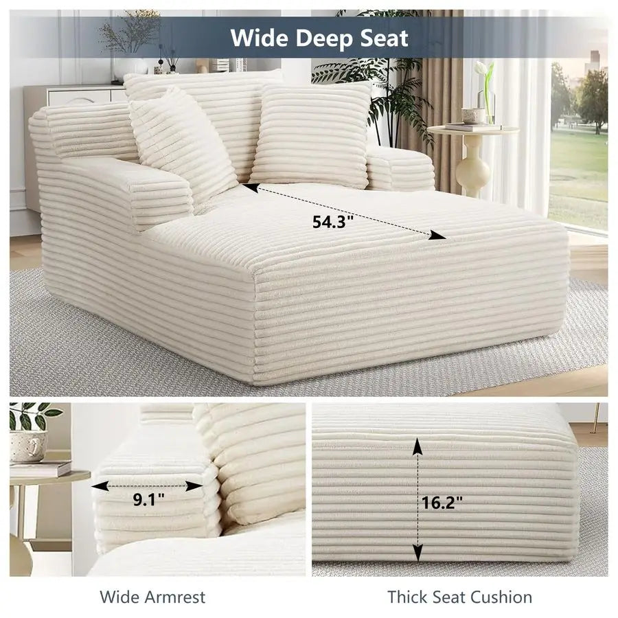 Oversized Chaise Lounge Chair Indoor, Corduroy Boneless Sleeper Sofa Couch Bed, Small Cloud Reading Chairs with Pillows for Livi