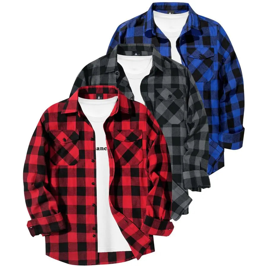 Plaid Flannel Shirts Long Sleeve Casual Button Down Collar Jackets for Men with Pockets