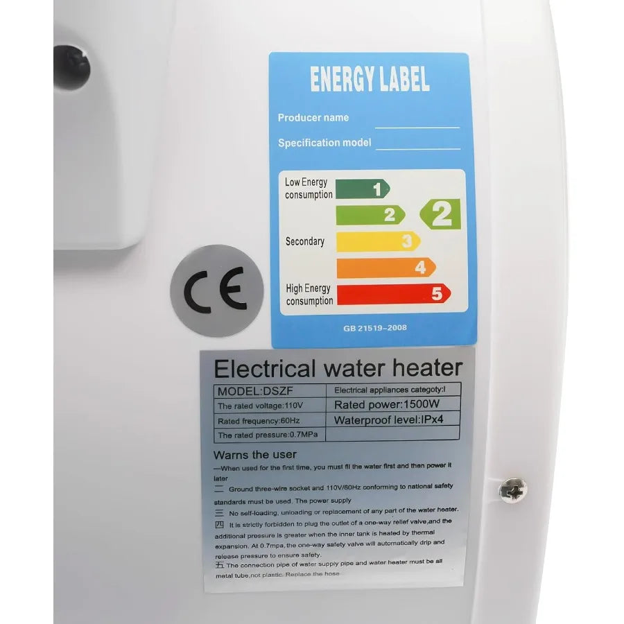 Electric Tank Hot Water Heater 110V 1500W 25-75 IPX4 Wall Mounted Quick Heating Tap Shower Water Heater Warmer with Faucet and