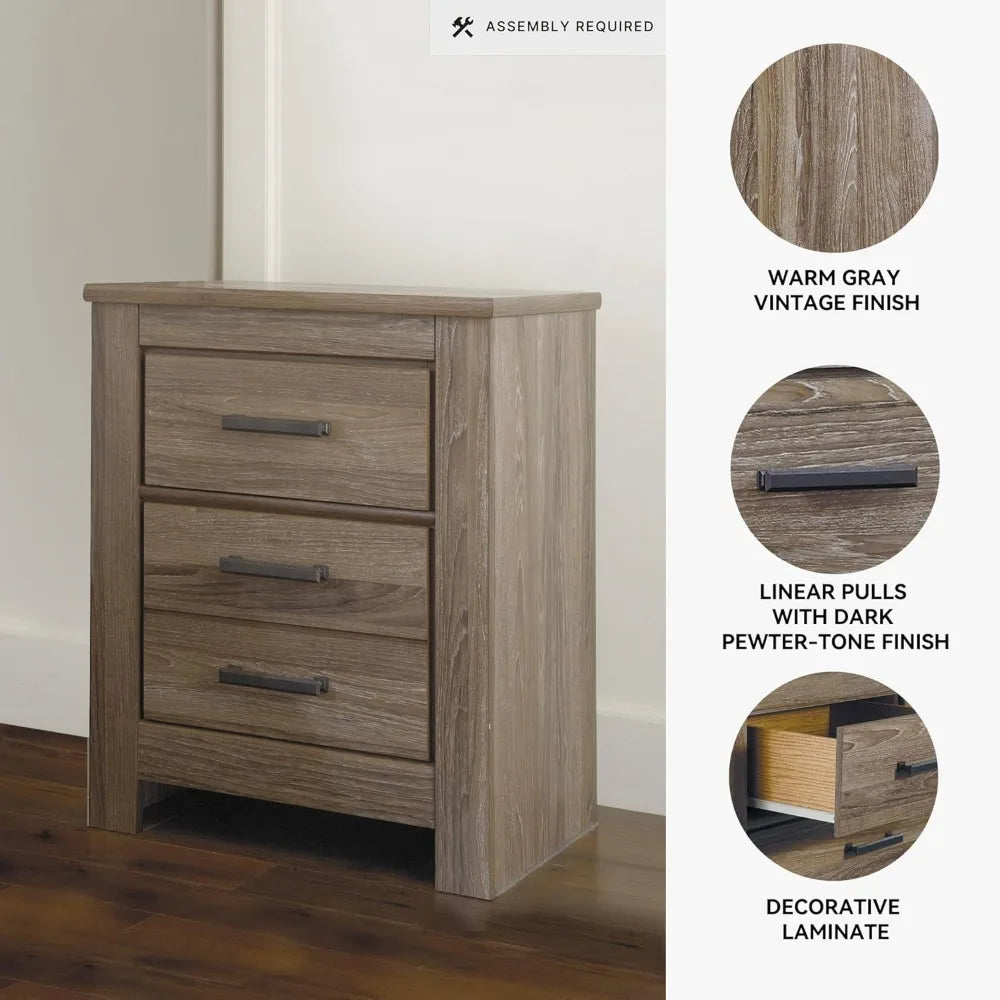 Zelen Rustic Contemporary 2 Drawer Nightstand, 29.45" Tall, Warm Gray