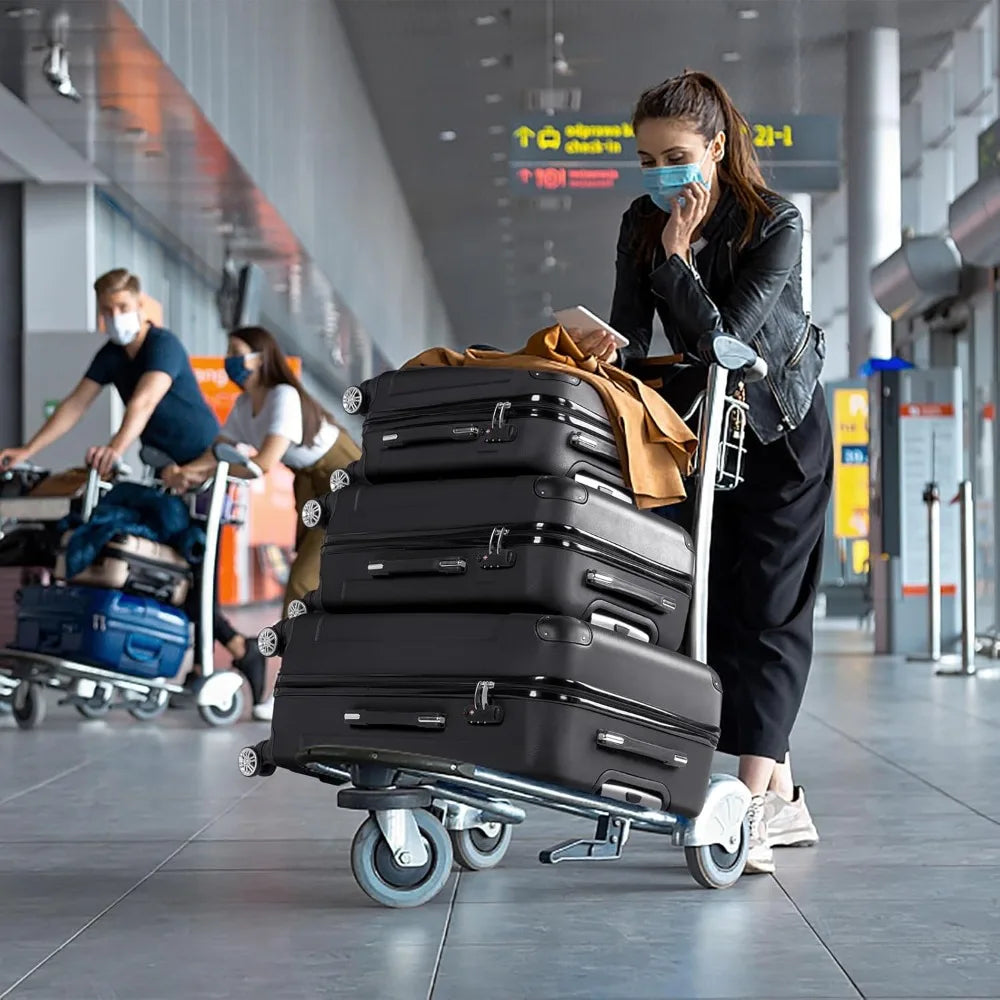 3-Piece Luggage Set Travel Lightweight Suitcases with Rolling Wheels, TSA lock & Moulded Corner, Carry on Luggages for Business