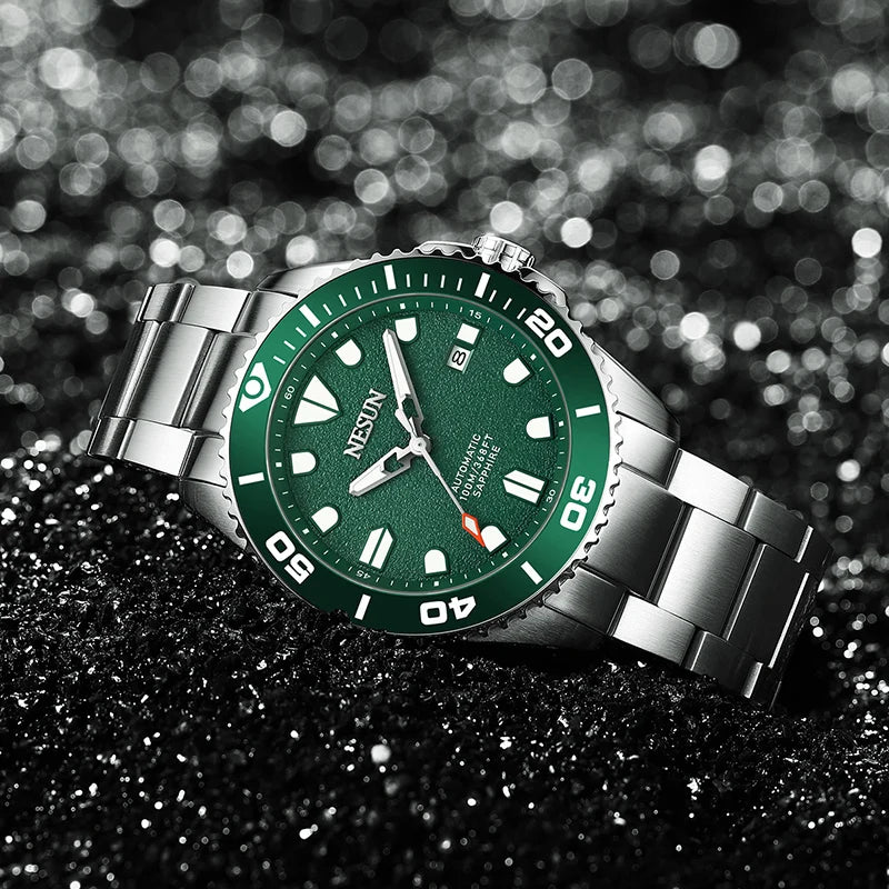 Nesun Men's mechanical watch, stainless steel automatic mechanical watch, waterproof luminous watch, men's business style wrist