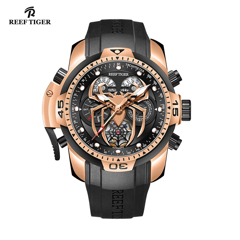 reef tiger men's mechanical watch, fully automatic multi-functional dual calendar business men's watch, men's timepiece