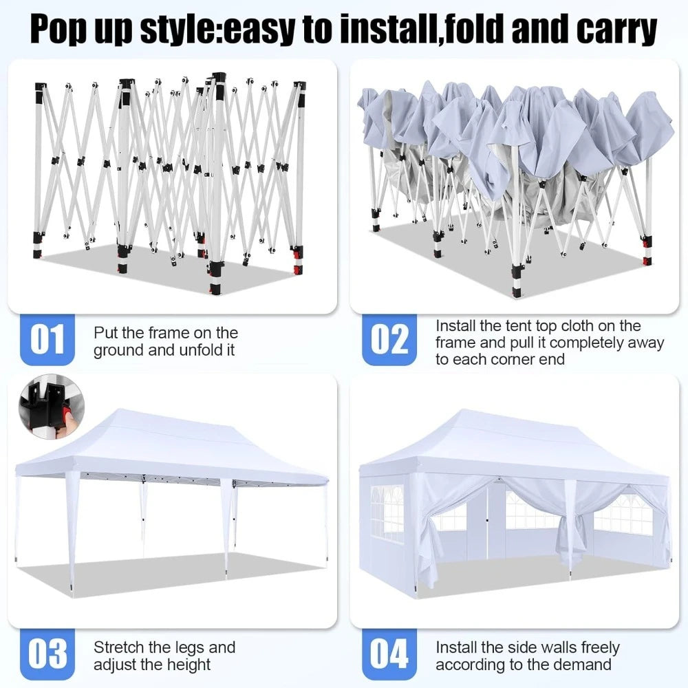 10x20 Pop Up Canopy with 6 Sidewall, Commercial Canopy UPF 50+ Waterproof Outdoor Gazebo