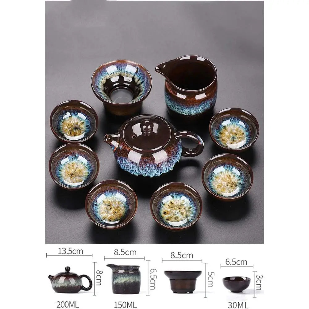Exquisite Ceic Tea Set Portable Stone Grinding Semi-Automatic Porcelain Teaware Tea Inuser Strainer Tea Cup-9 PCS