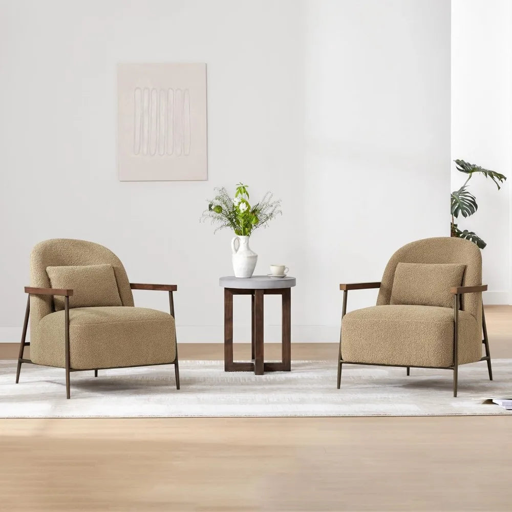 Accent Chair for Living Room Set of 2, FSC Certified Modern Upholstered Faux Sherpa Fabric Armchair with Metal Frame and W