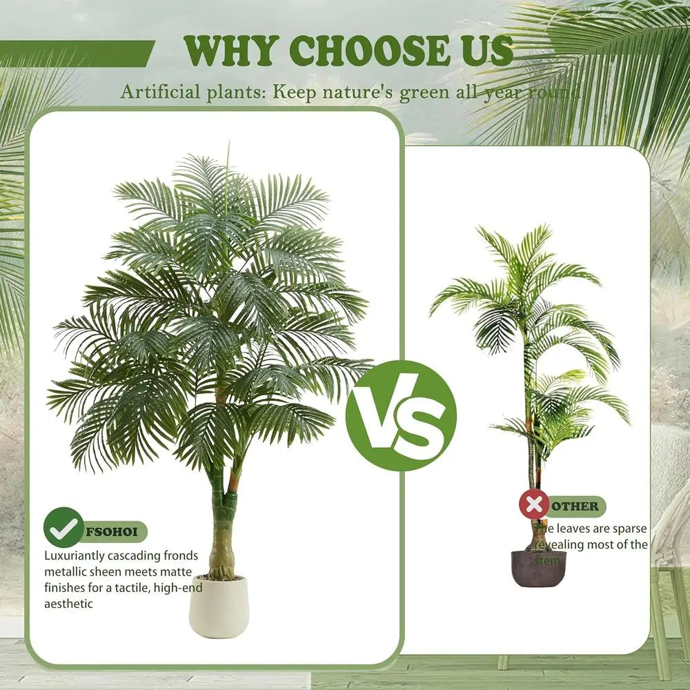 Golden Cane Palm Tree 6FT Tall Fake Plant Large Tropical Palms with 3 Realistic Trunks, Faux Palm Plant Artificial Tree in Pot f