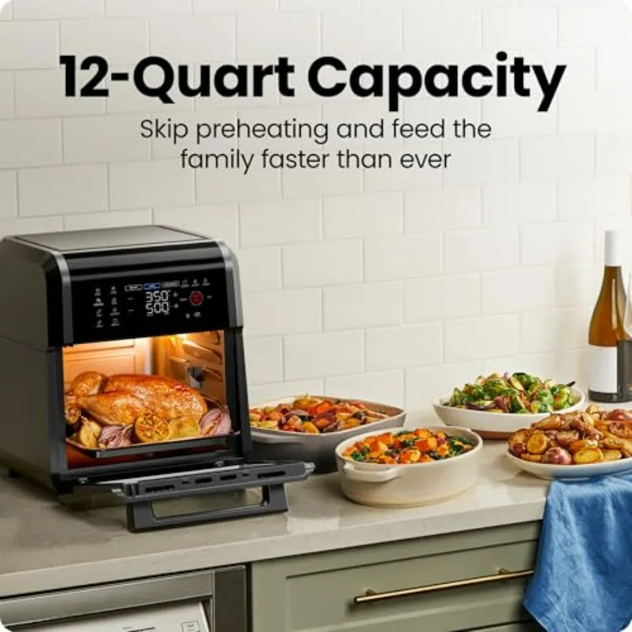 12-Quart 6-in-1 Air Fryer Oven with Digital Timer Touchscreen and 12 Presets - Family Size Countertop Convection Oven Dishwashe