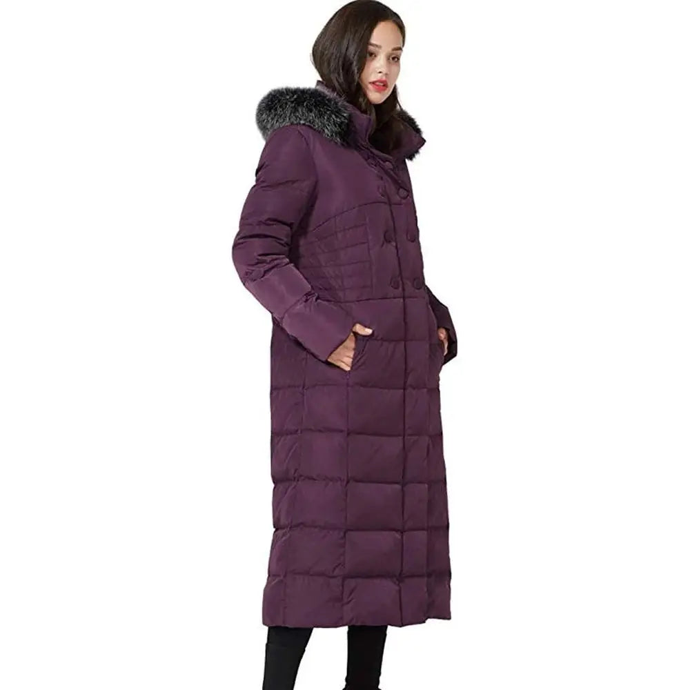 Women's Long Down Coat with Fur Hood Maxi Down Parka Puffer Jacket