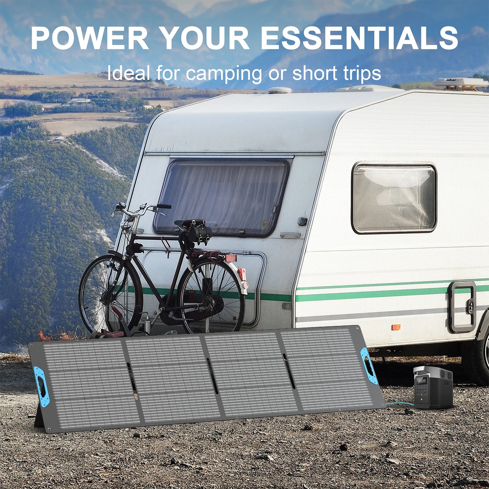 E-POWO 220W Portable Solar Panel for Power Station, Hurricane Preparedness Items, 26V Solar Charger with Solar Cable for Camping