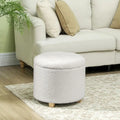 18 Round Storage Ottoman, Teddy Fleece Bedroom Stool with Removable Lid and Wood Legs, Button Tufted Footstool for Living Room,