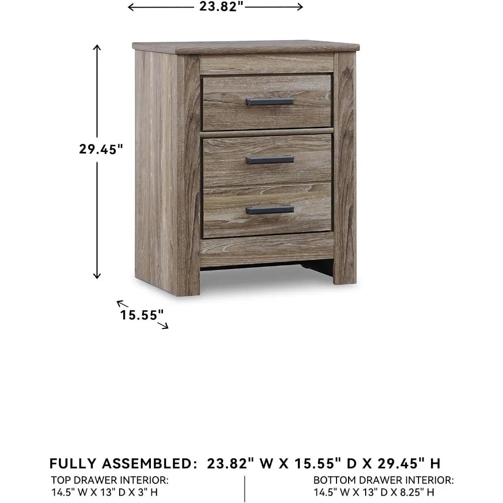 Zelen Rustic Contemporary 2 Drawer Nightstand, 29.45" Tall, Warm Gray