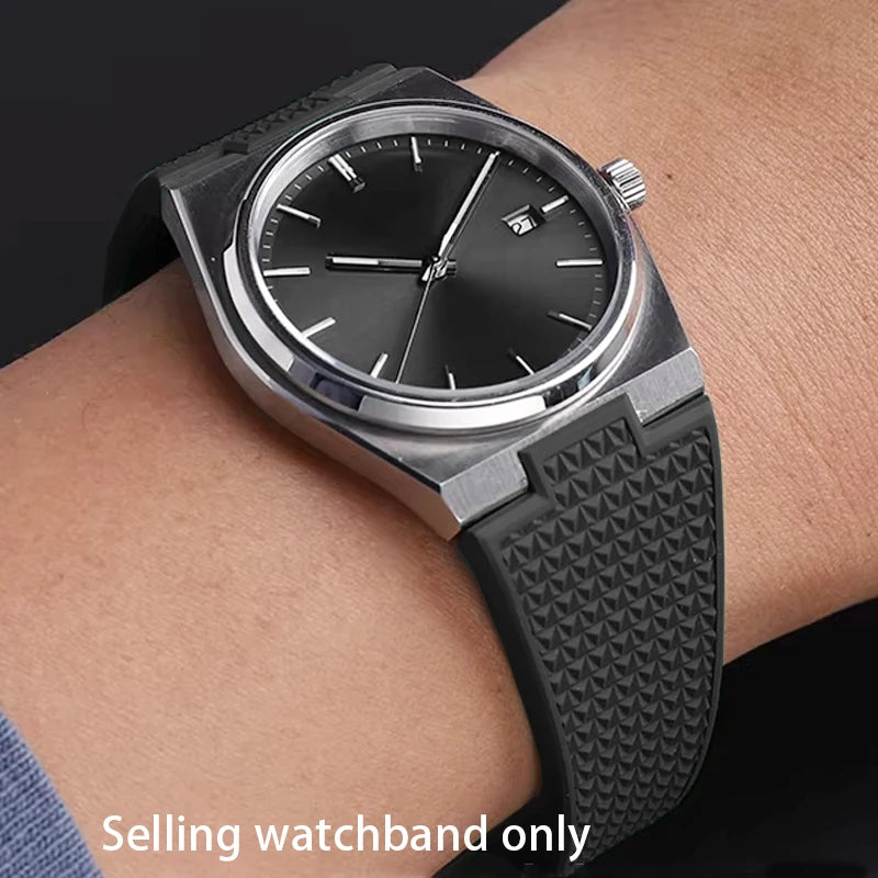 Convex End Fluoro Rubber Strap for Tissot PRX Series Super Player 40mm Men Quick Release Folding Buckle Replace Watch Band 12mm