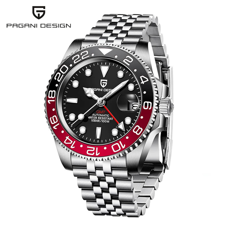 New PAGANI DESIGN GMT Automatic Wristwatch Stainless Steel 100M Waterproof Watch Top Brand 40mm Mechanical luminous Watch Men