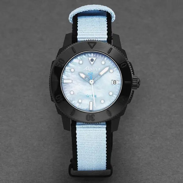 Alpina Womens 'Seastrong Diver Gyre' Blue MOP Dial Blue Canvas Strap Automatic Watch AL-525LMPLNB3VG6