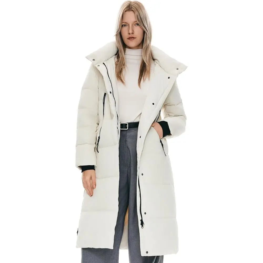 Women's Thickened Long Down Jacket Winter Down Coat Hooded Puffer Jacket with Side Zipper