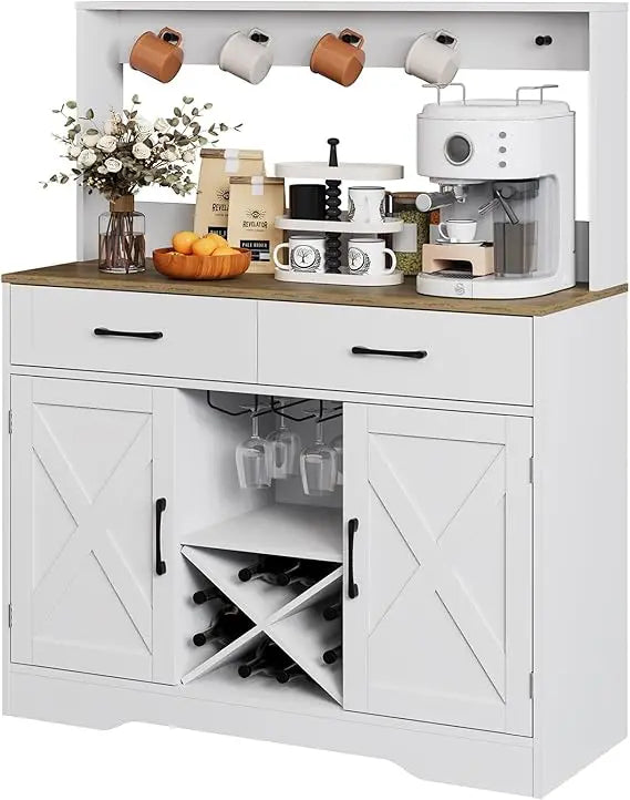 Large Kitchen Storage Cabinet with 2 Drawers, 41.7L x 15.5W x 47H, Coffee Bar Buffet Table