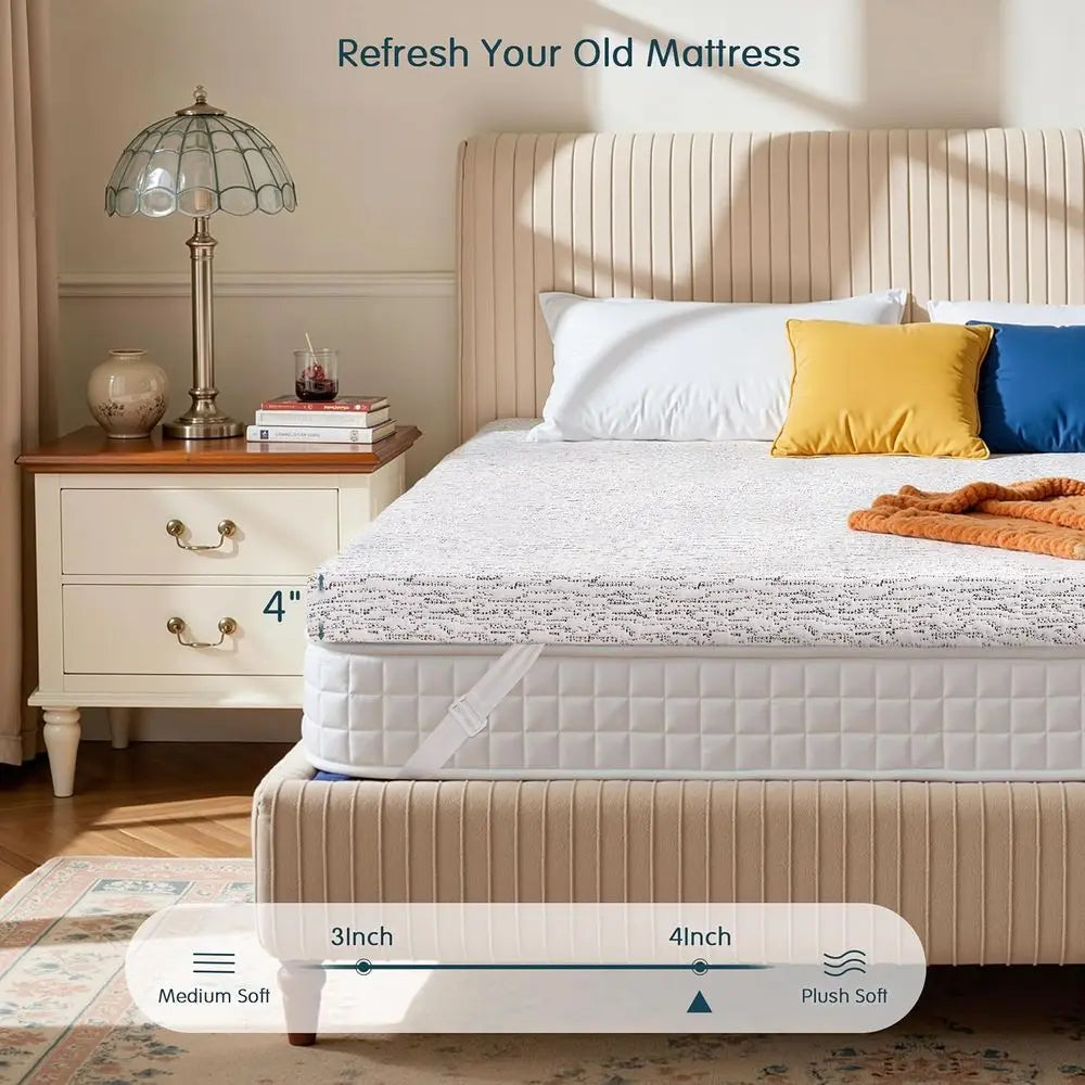 Gel Infused Memory Foam Mattress Topper, 4 Inch Bed Topper with Cover, Soft Cooling and Pressure Relieving, CertiPUR-US Certifie