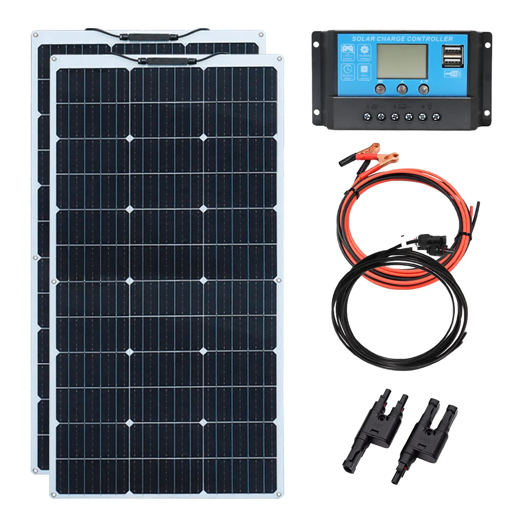12v portable Solar Panel Flexible 18V 100W 1000W 500W 400w 300W 200w plate CELLS Monocrystalline silicon Panel Solar kit charger