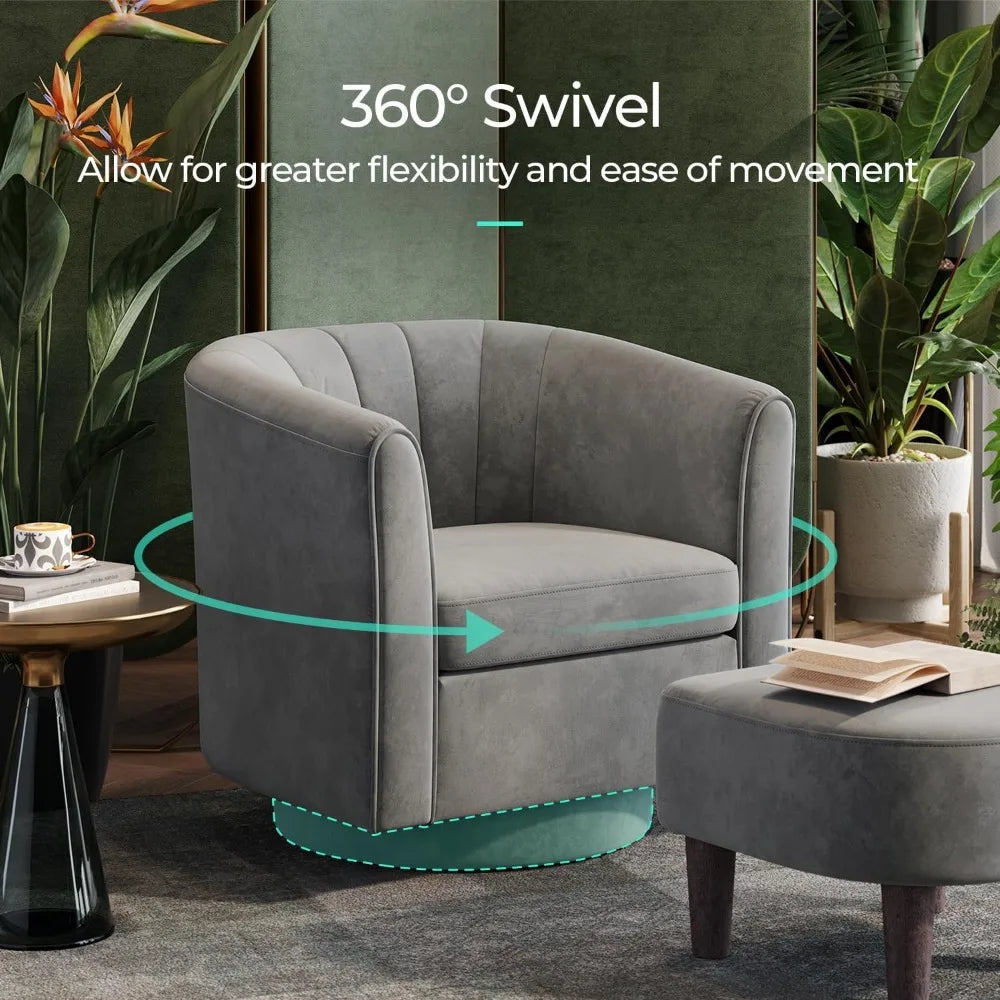 Swivel Accent Chair Ottoman Set: Velvet Small Barrel Chair with Foot Rest, Modern Reading Chair Upholstered Armchair