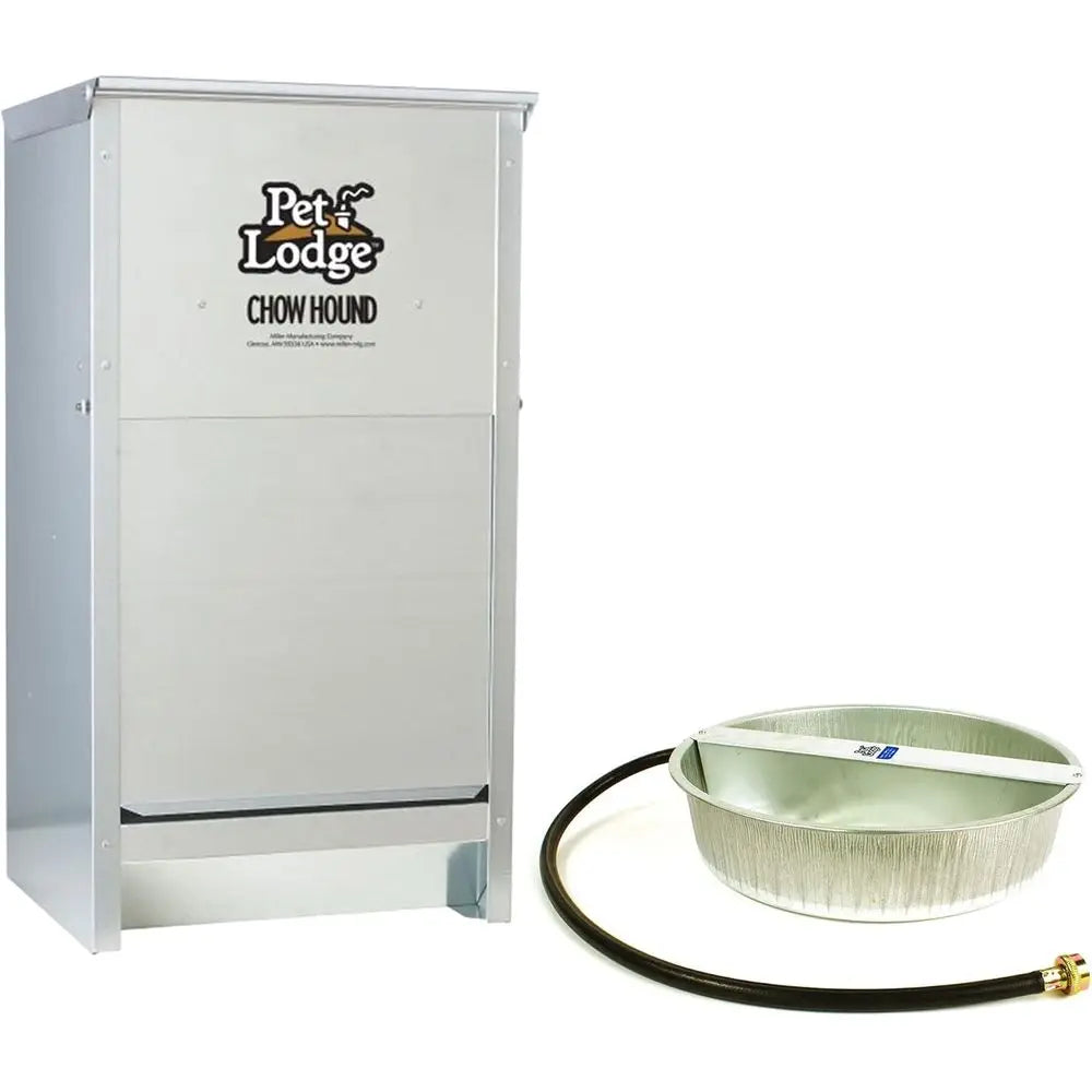 Dry Food Automatic Steel Dog Feeder 25 Pound Capacity & 13-Quart Galvanized Steel Ever Full Pet Water Bowl Dish