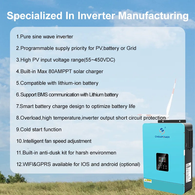 cnswipower SRC 4000VA 3600W Hybrid Solar Inverter pure sine wave inverter 120A MPPT 24VDC 120VAC for solar charger