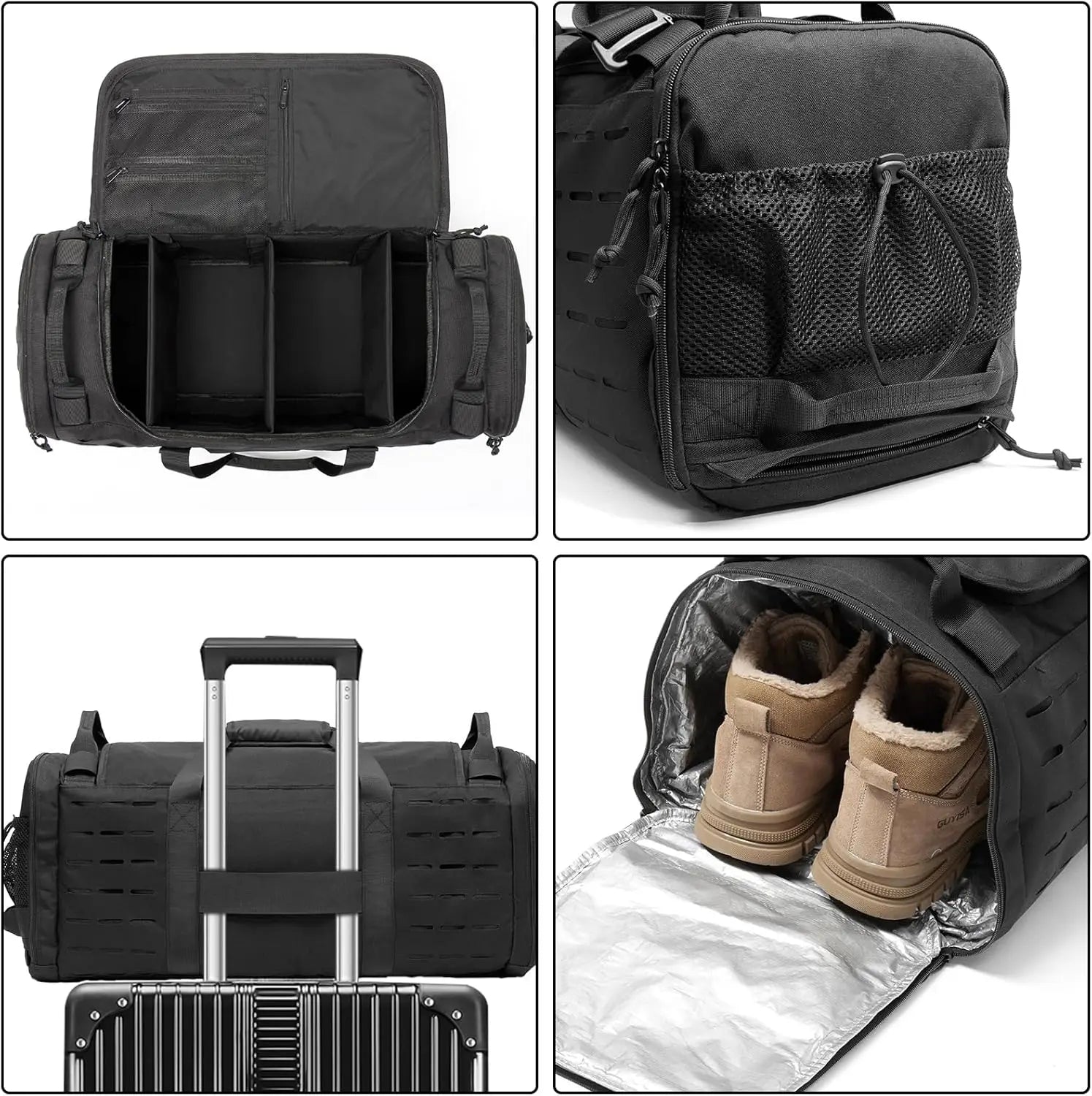 48L Military Duffle Bag with Separate Shoe Compartment,Tactical Gear Backpack Molle System,Black