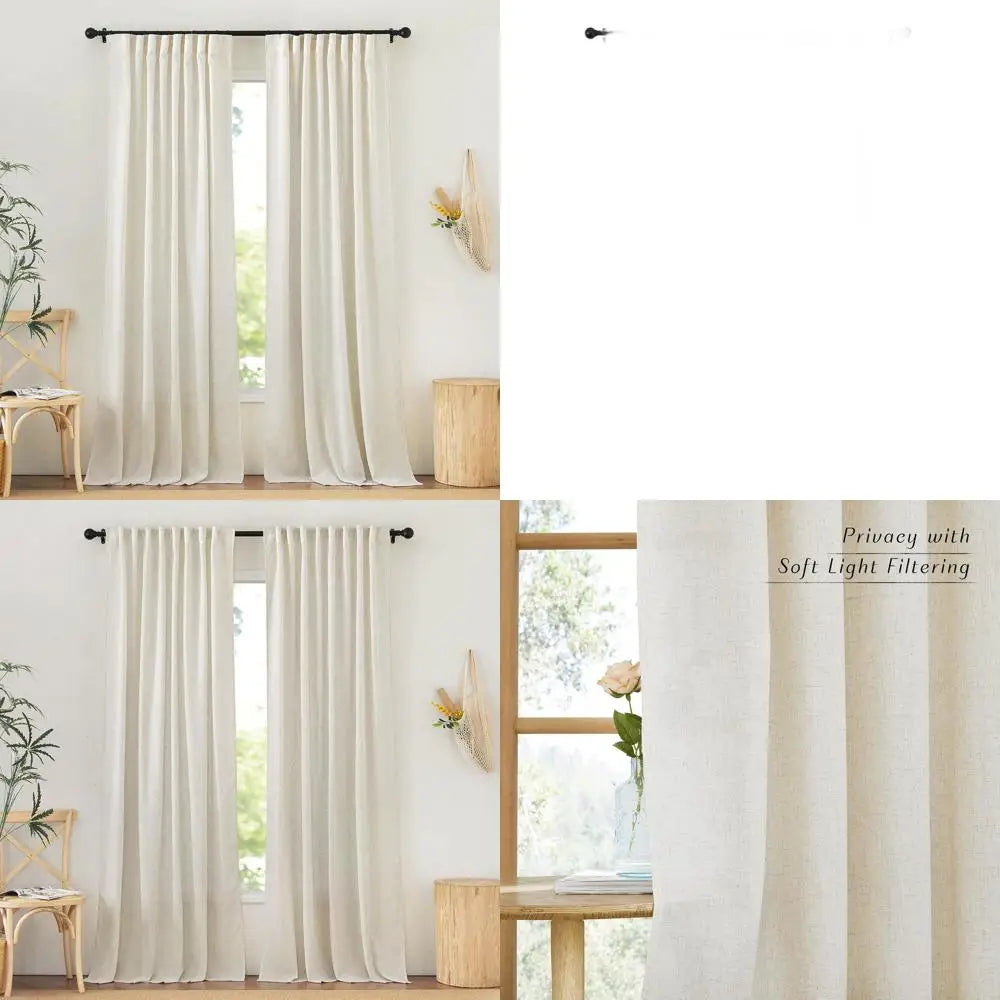 Extra Long 144 Linen Curtains, Pinch Pleat, Back Tab, Light Filtering, 52 W x 144 L, 2 Panels