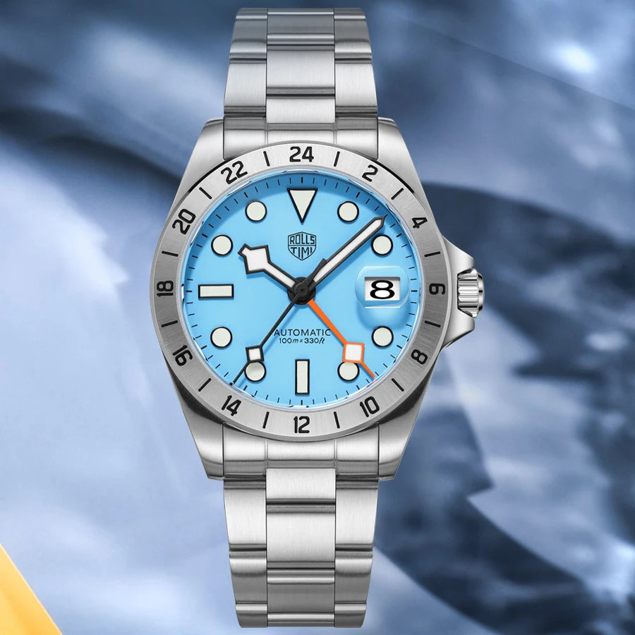 RollsTimi New luxury Automatic Mens Watch GMT NH34 Stainless Steel Mechanical Waterproof Wrist Watch for Men Sapphire Dial Watch