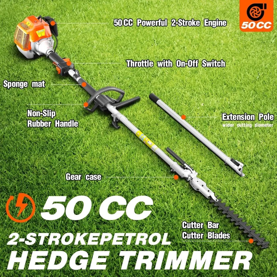 Gas Hedge Trimmer 2 Cycle 48cc Gas Powered Hedge Trimmer Brush Cutter Pole Saw with Extension Pole Garden Trimming Tools for Tr