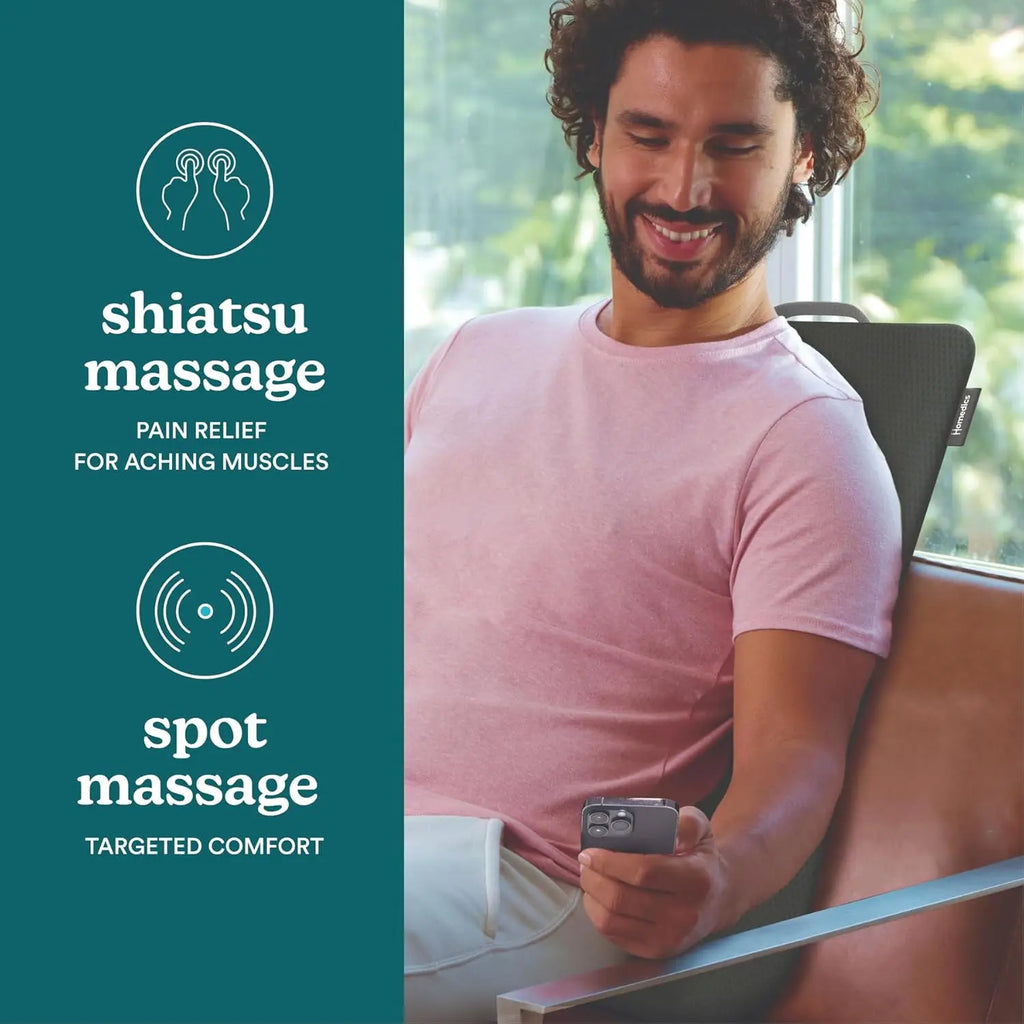 Ultra Slim Shiatsu Massage Cushion with Heat – Full Back Coverage, Deep Kneading, 3 Zone Control, Portable Design