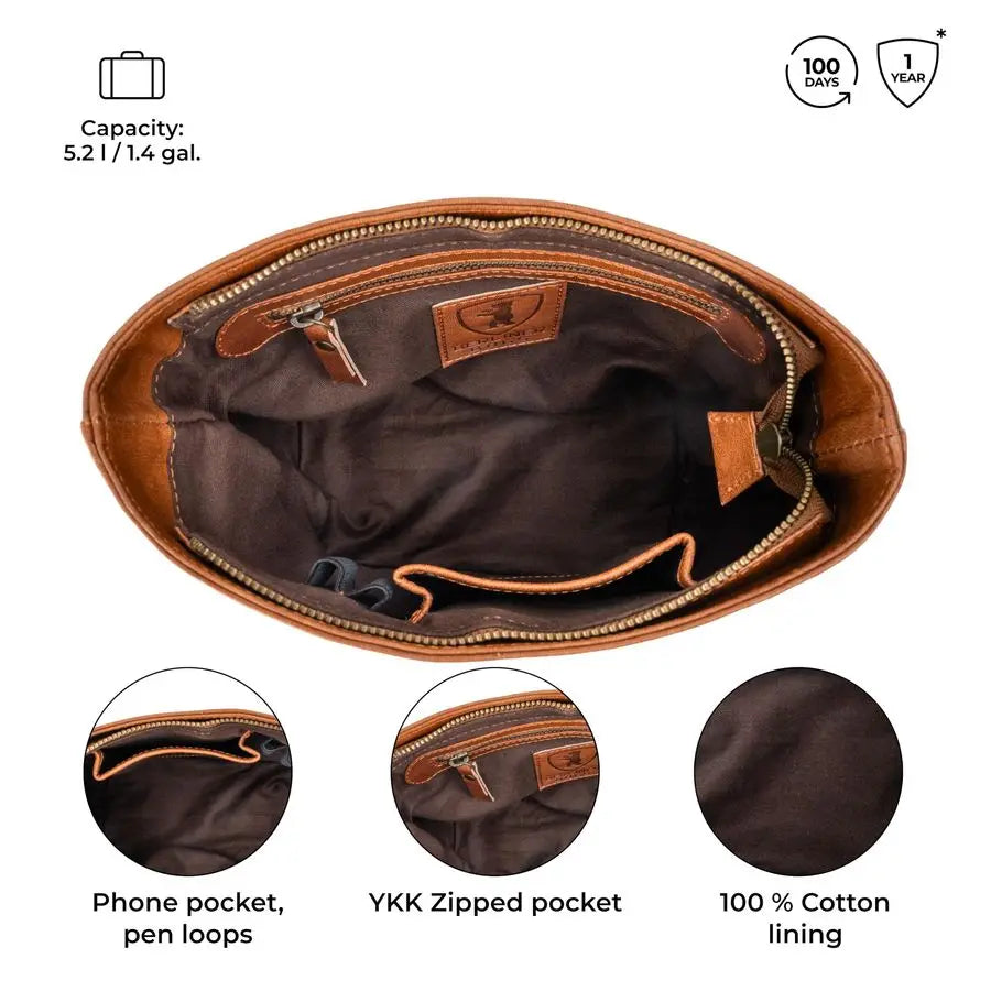 Genuine Leather Shoulder Bag Madison, Small Tote Bag, Bucket Bag, Top Handle Bag for Women Brown