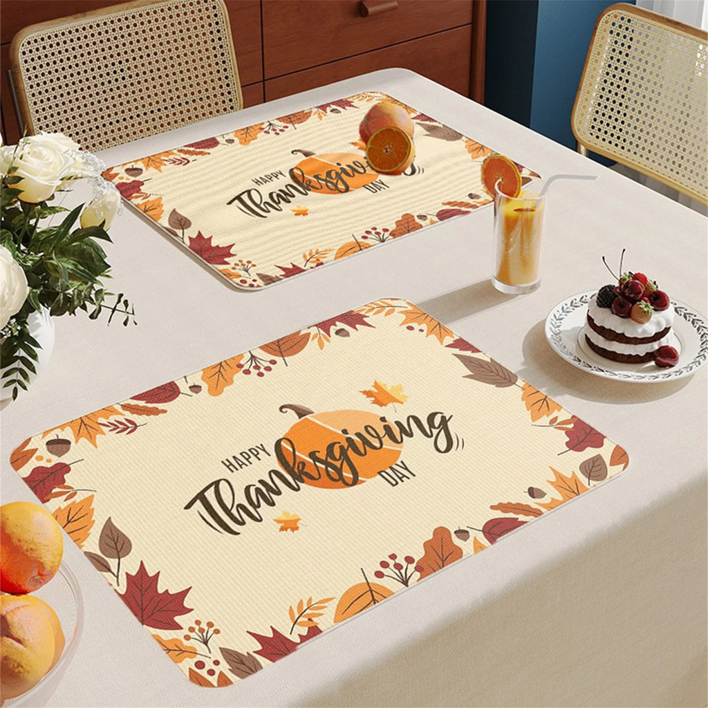 Thanksgiving Harvest Linen Table Runner with Pumpkin and Maple Leaves Print Fall Home Decor Dining Table Decoration