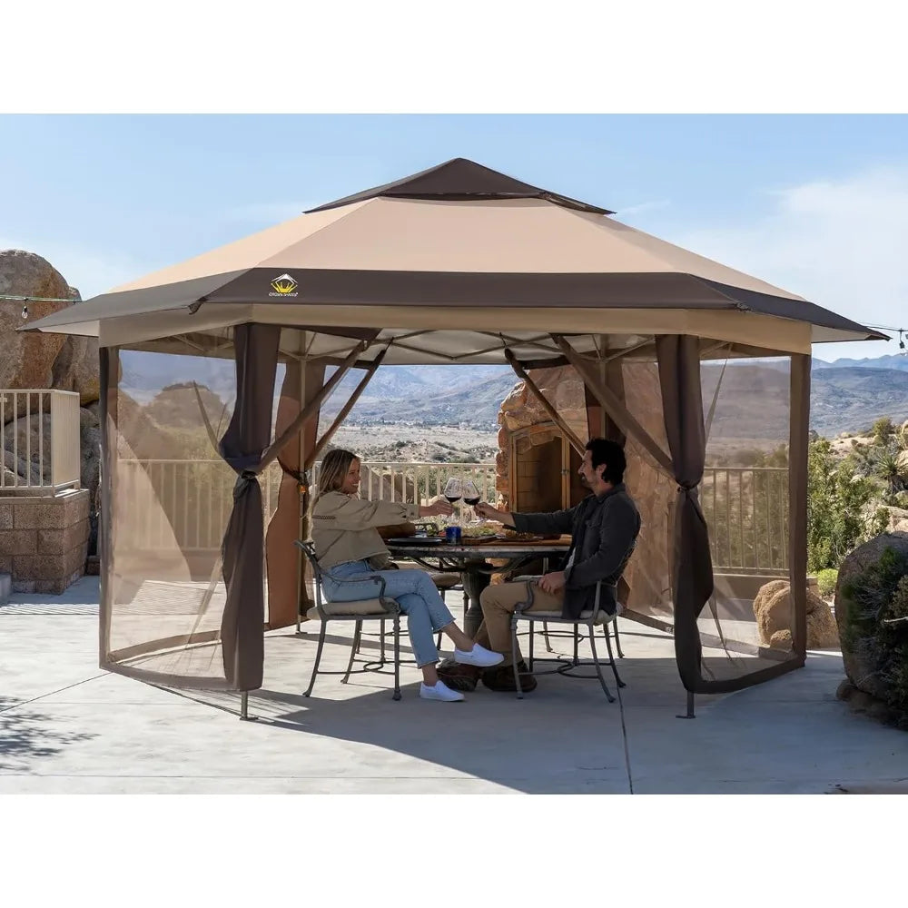 16x16 Pop up Gazebo with Mosquito Nettings, Patented Center Lock 6-Sided Portable Gazebo, 300D Silver-Coated Fabric UV Resistan