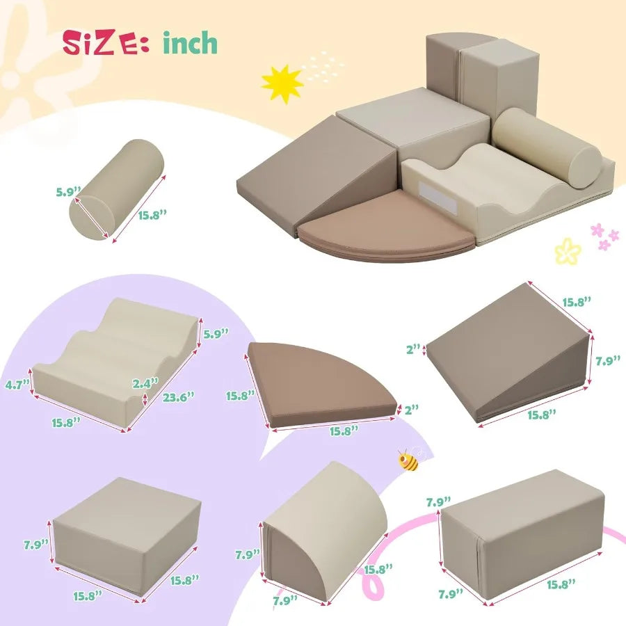 7 Piece Toddler Soft Climbing Toys for Toddlers 1-3 Foam Climb and Crawl Activity Playset Indoor Soft Play Equipment