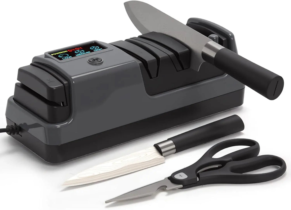 3-Stage Electric Knife Sharpener with LCD Screen, Diamond Abrasive, Adjustable Speed & Precision Guides for All Kitchen Knives