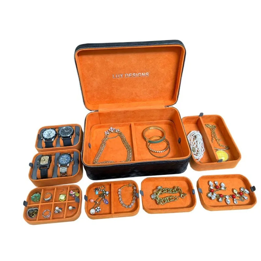 Lux Designs Large Jewelry Box/Jewelry Travel Box - Elegance On-The-Go For Ring Chain Bracelet and Watches